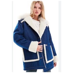 Wrangler Blue Denim Teddy Jacket with Cream Sherpa
